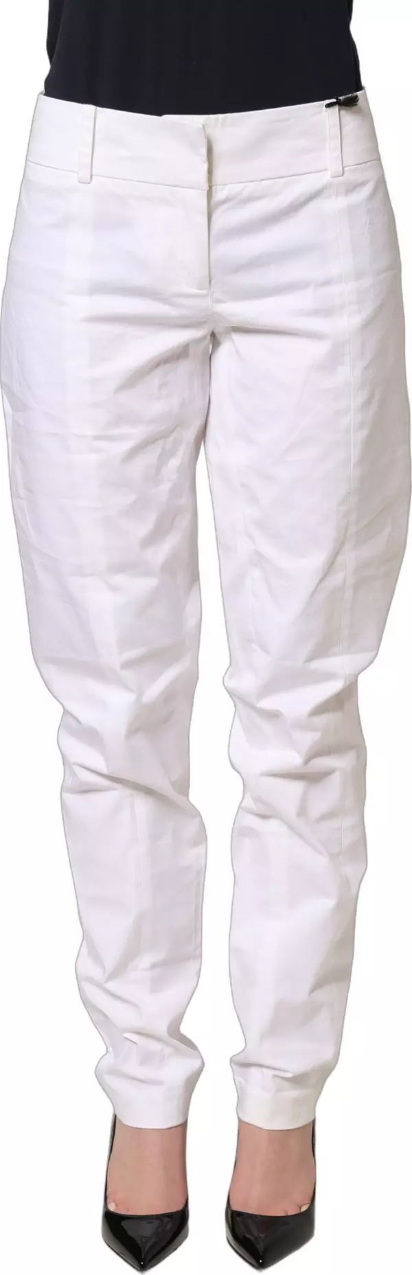 White Mid Waist Tapered Formal Trousers Pants