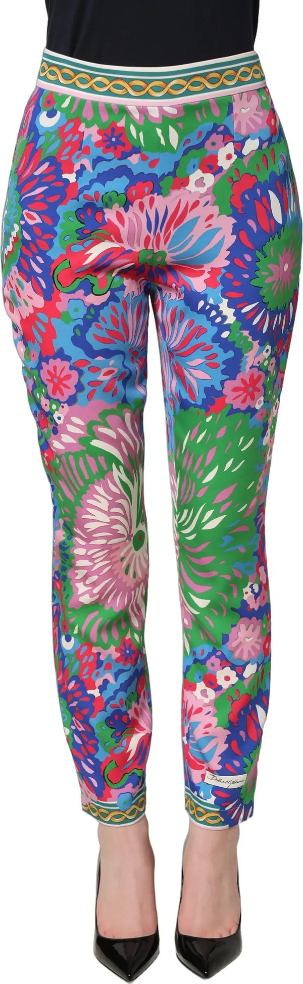 Multicolor Floral Stretch Jersey Leggings Pants