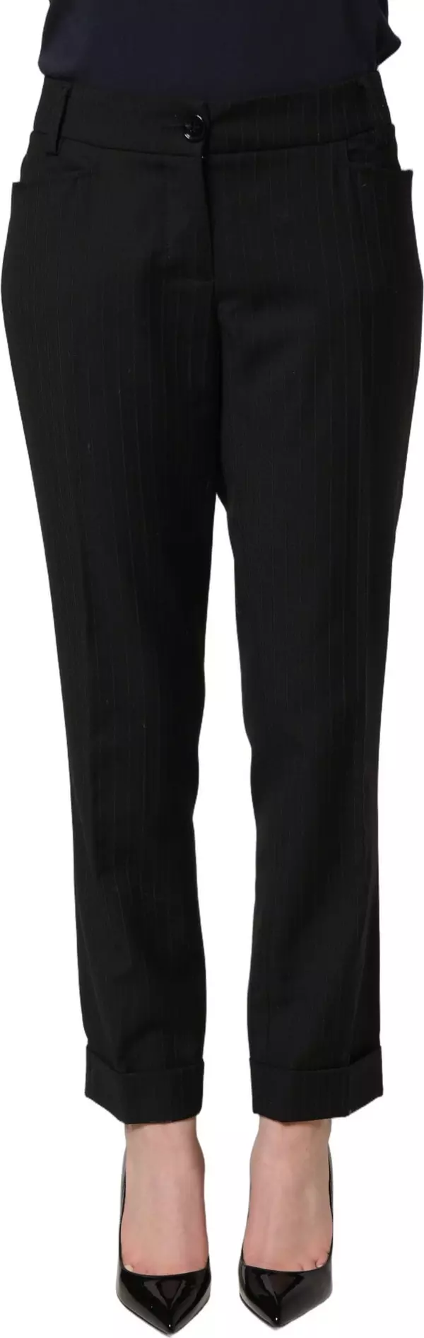 Black Mid Waisted Polyester Trouser Pants