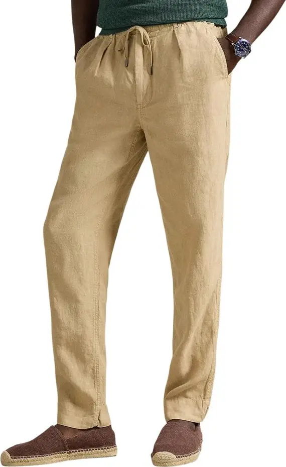 Beige Linen Casual Pants