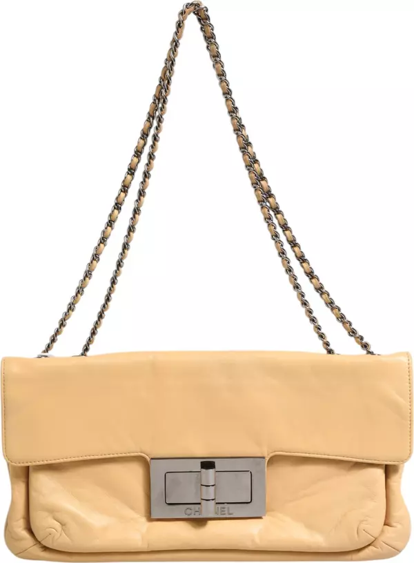 Beige Lambskin Giant Reissue Mademoiselle Lock Flap Bag
