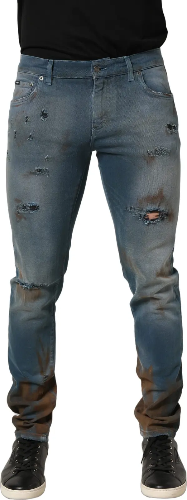 Blue Distressed Mid Waist Skinny Denim Jeans