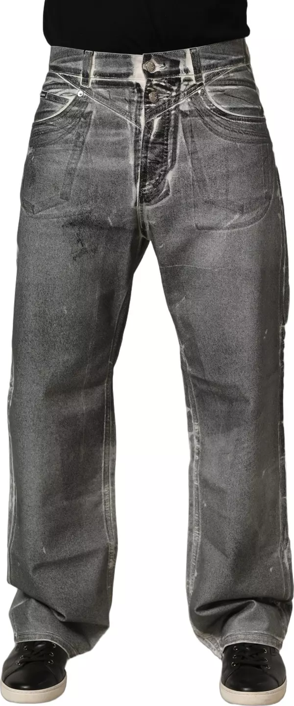 Grey Washed Mid Waist Straight Denim Jeans