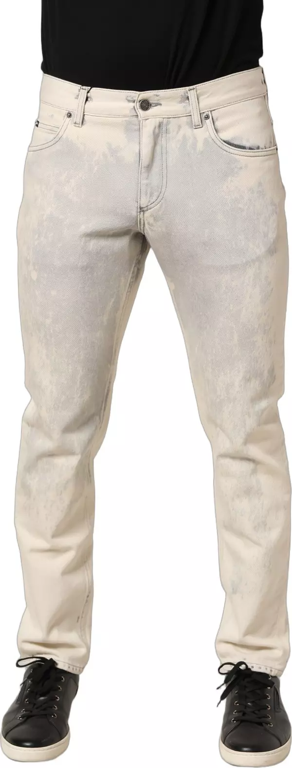 Beige Tie Dye Cotton Straight Men Denim Jeans