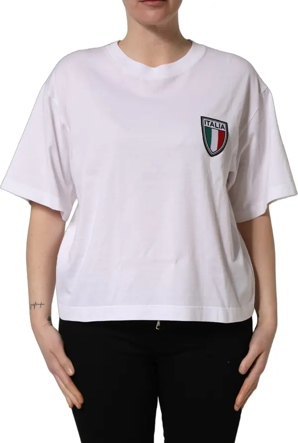 White Italia Flag Patch Round Neck T-shirt