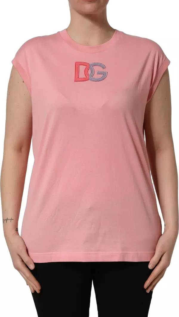 Pink Cotton DG Logo Round Neck Tank T-shirt
