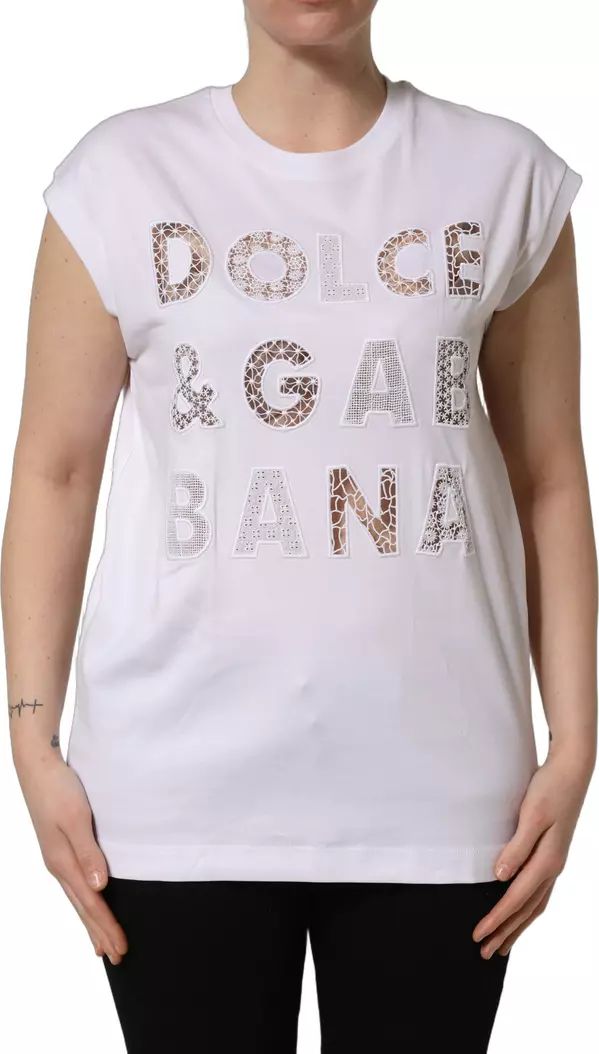 White Logo Round Neck Sleeveless T-shirt