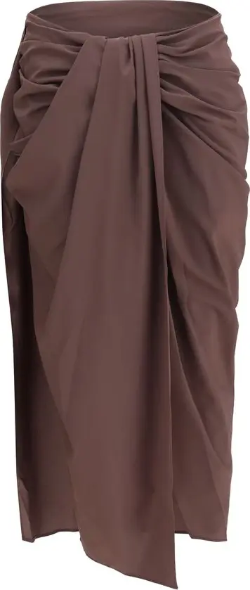 Brown Polyester Midi Skirt