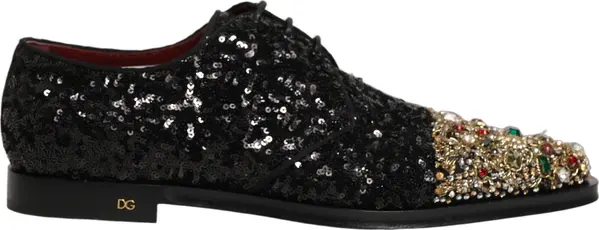 Black Sequin Embellished Men Derby Dress Shoes