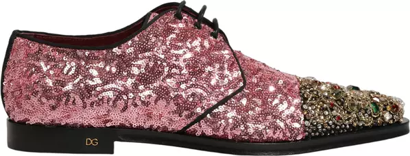 Pink Sequin Embellished Men Derby Dress Shoes