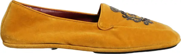 Yellow Velvet Crown Embroidery Loafers Shoes