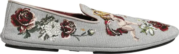 Gray Crown Rose Angel Embroidery Loafer Shoes
