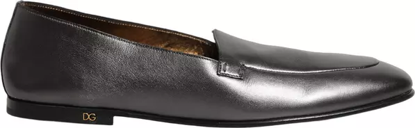 Silver Leather DG Logo Slip On Loafers Shoes