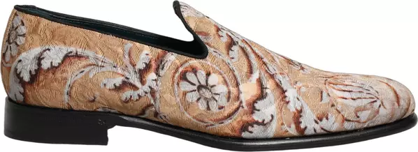 Beige Brocade Men Slip On Dress Loafers Shoes