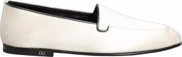 White Satin Logo Slip On Flats Loafers Shoes