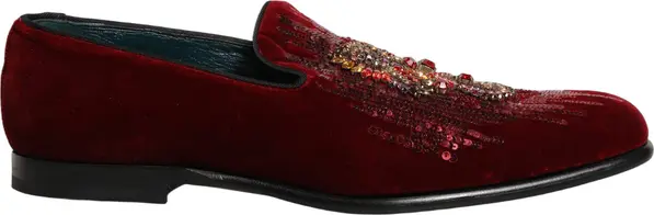 Maroon Sequin Gemstone Dress Loafers Shoes