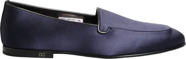 Blue Satin Logo Slip On Flats Loafers Shoes