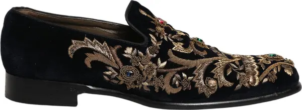 Black Velvet Embellished Dress Loafers Shoes