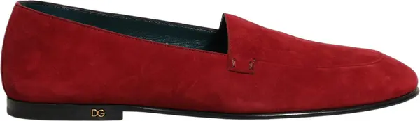 Red Suede Logo Slip On Flats Loafers Shoes