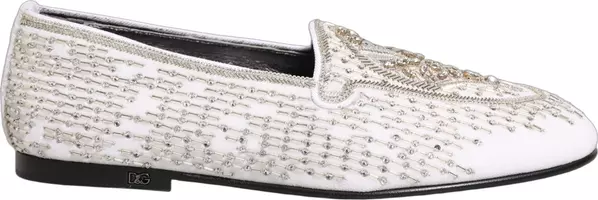 White Satin Embellished Dress Loafers Shoes