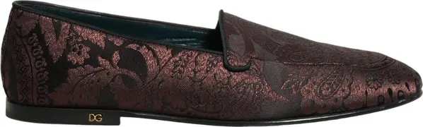 Maroon Jacquard Leather Slip On Loafers Shoes
