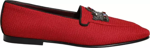 Red Crown Embellished Dress Loafers Shoes