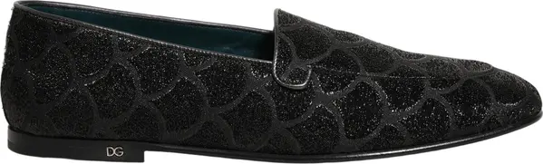 Black Glitter Brocade Men Dress Loafers Shoes