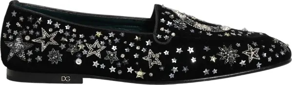 Black Crystal Embellished Dress Loafers Shoes