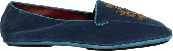 Blue Velvet Crown Embroidery Loafers Shoes