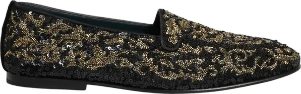 Black Gold Embellished Dress Loafers Shoes