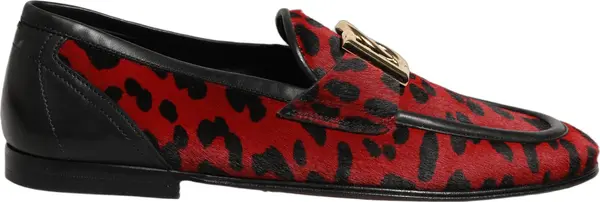Red Leopard Print Pony Hair Dress Loafers Shoes