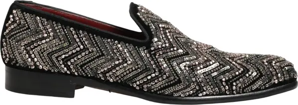 Black Velvet Floral Embellished Loafers Shoes