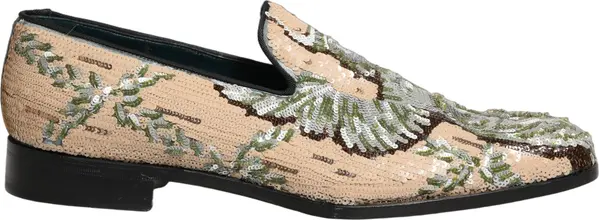 Beige Sequin Embroidery Dress Loafers Shoes
