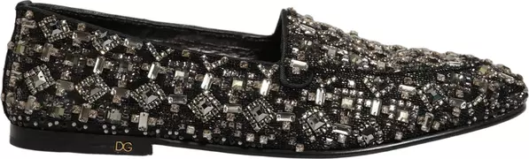 Black Crystal Embellished Dress Loafers Shoes