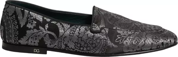 Silver Jacquard Leather Slip On Loafers Shoes