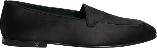 Black Satin Logo Slip On Flats Loafers Shoes
