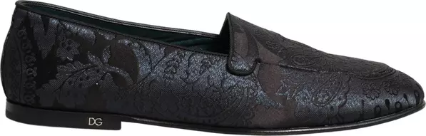 Blue Jacquard Leather Slip On Loafers Shoes