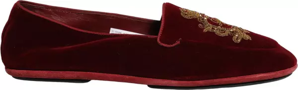 Maroon Velvet Crown Embroidery Loafers Shoes