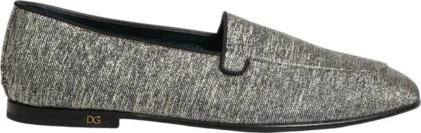 Gray Glitter Lurex DG Logo Dress Loafers Shoes