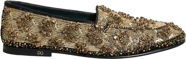 Gold Sequin Embellished Dress Loafers Shoes
