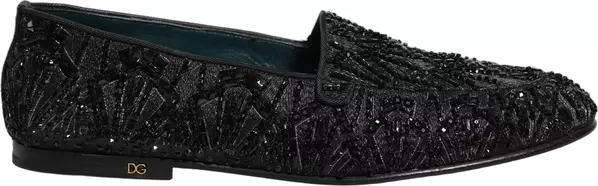 Black Velvet Embroidered Dress Loafers Shoes