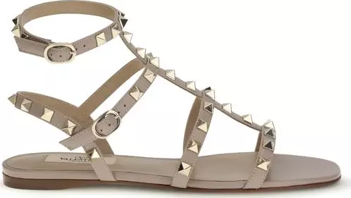 Beige Calf Leather Bos Taurus Flat Sandals