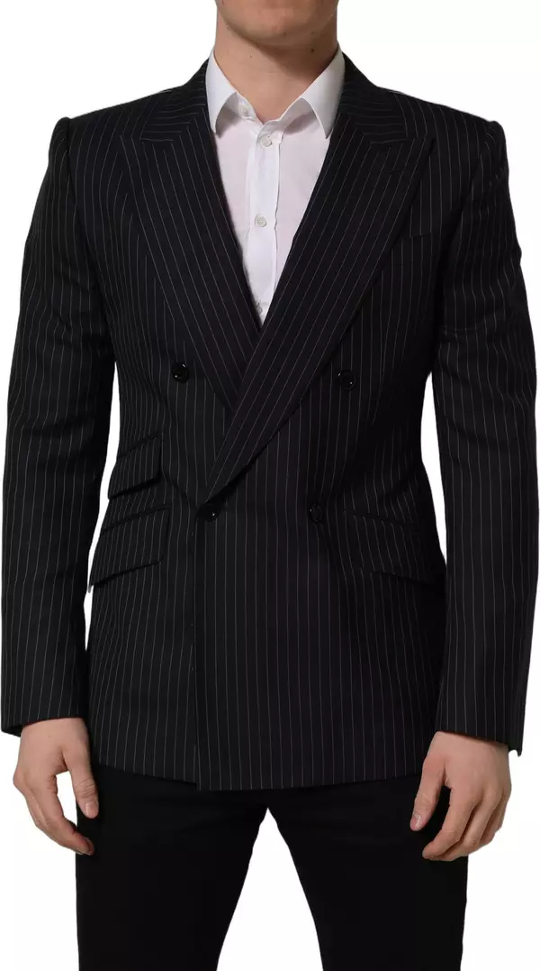 Black Stripes Wool Double Breasted Jacket