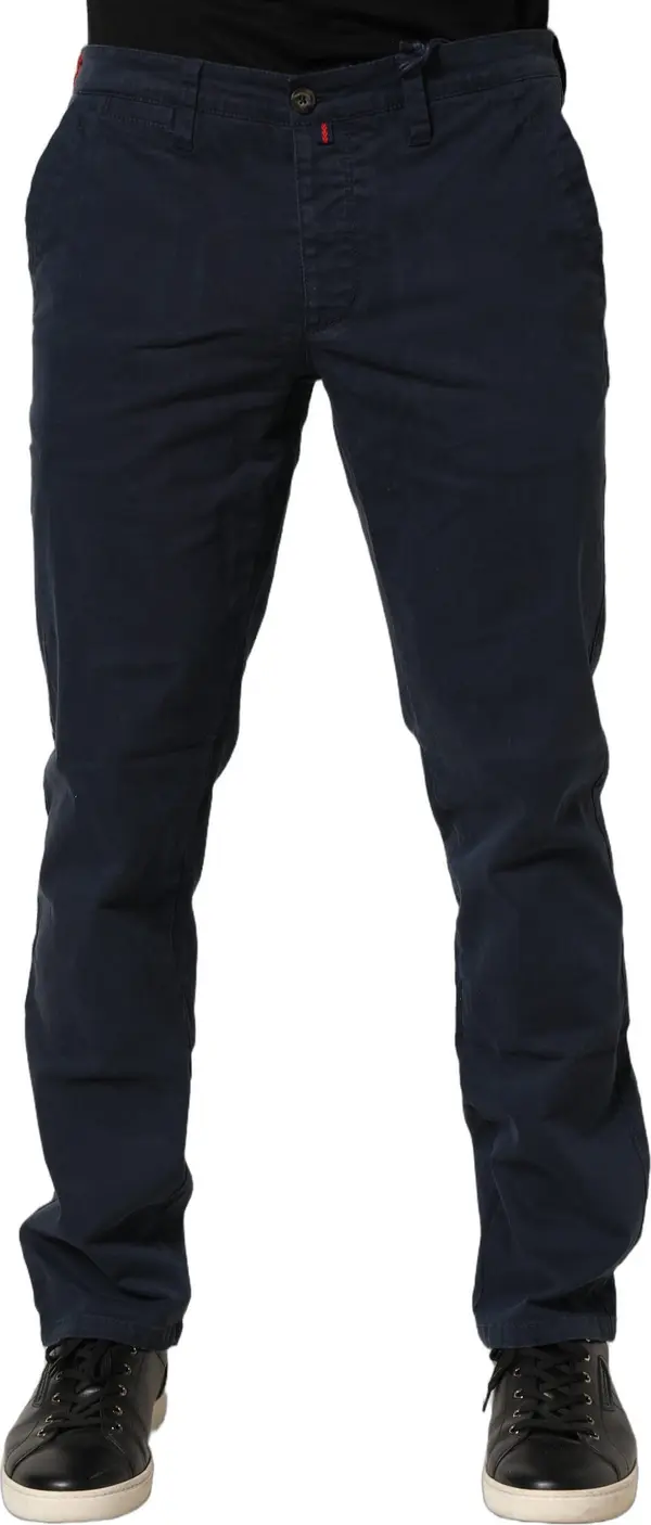 Navy Blue Skinny Chino Mid Waist Men Pants