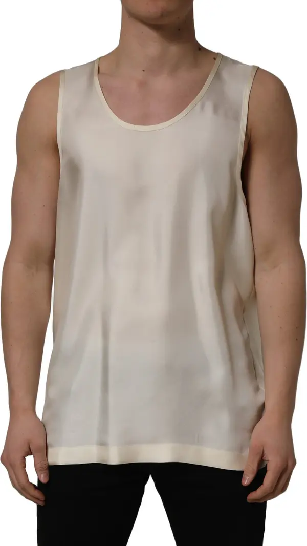 Off White Silk Sleeveless Tank Top T-shirt