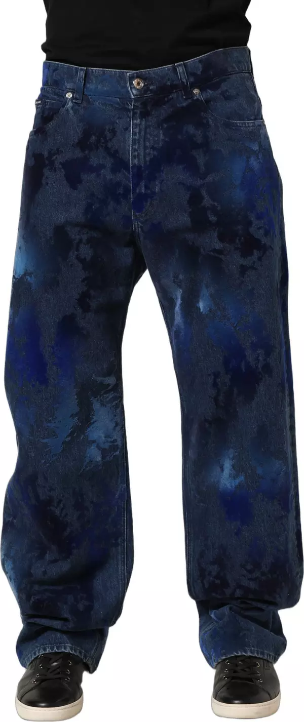 Blue Tie Dye Cotton Men Straight Denim Jeans
