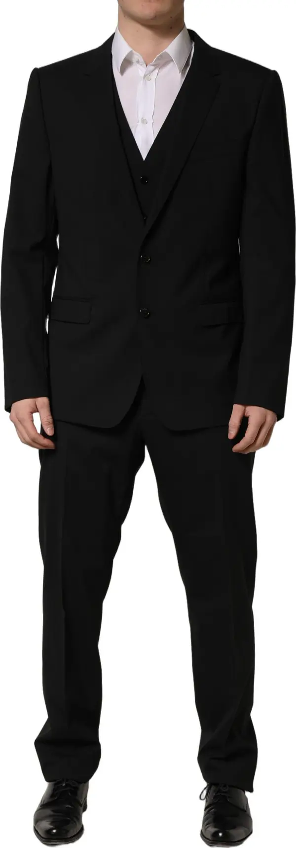 Black Wool Slim Fit Formal 3 Piece Men Suit