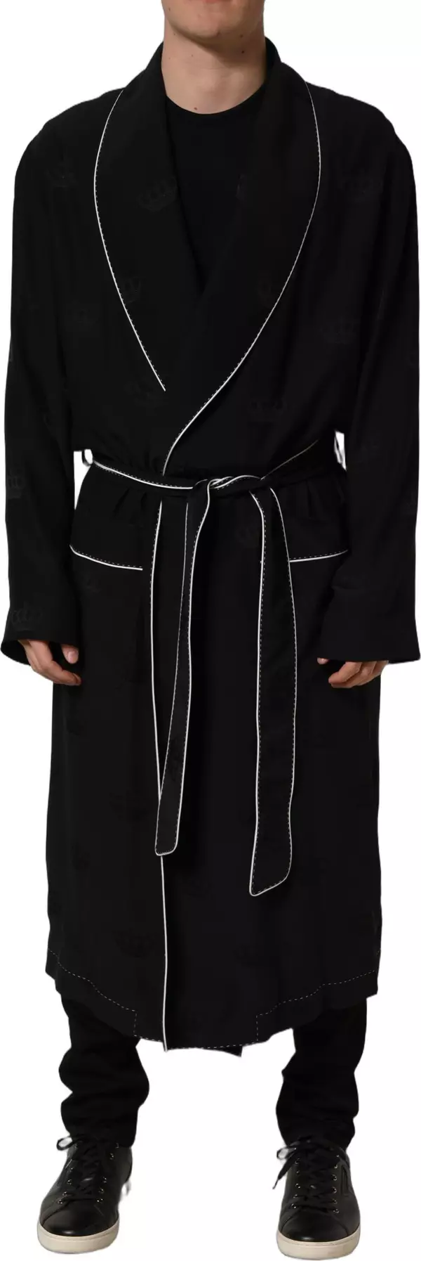 Black 100% Silk Robe Men Wrap Coat Jacket