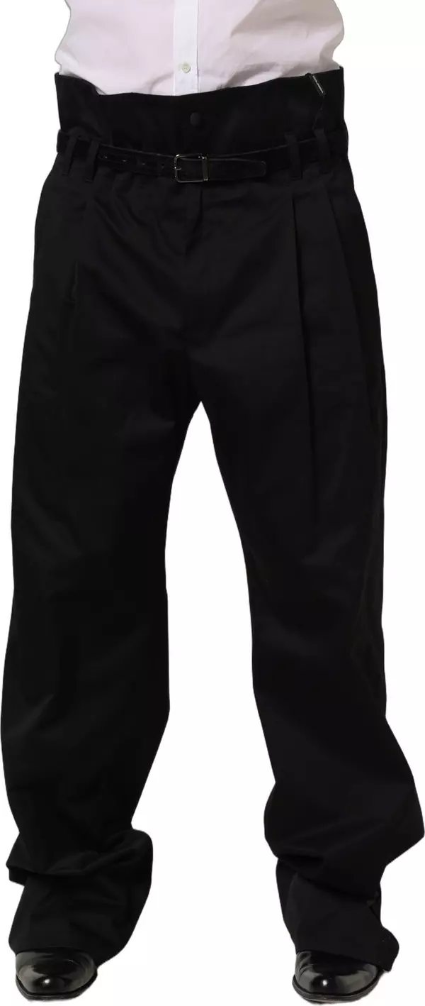 Black Cotton Straight Leg DressTrouser Pants