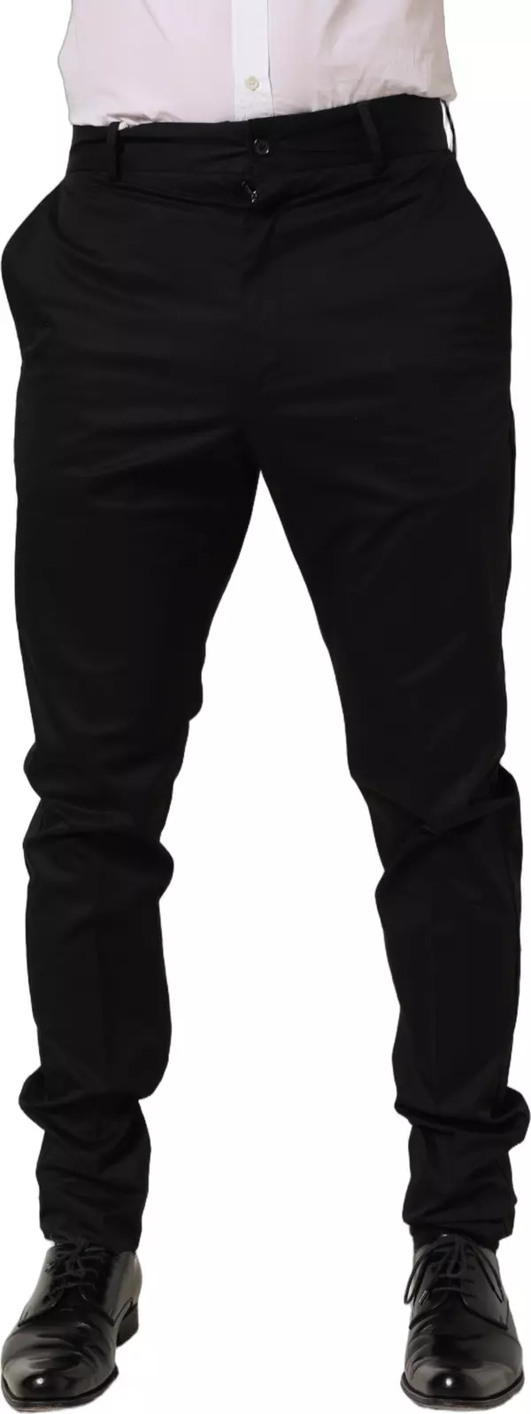 Black Cotton Tapered Leg Dress Trouser Pants